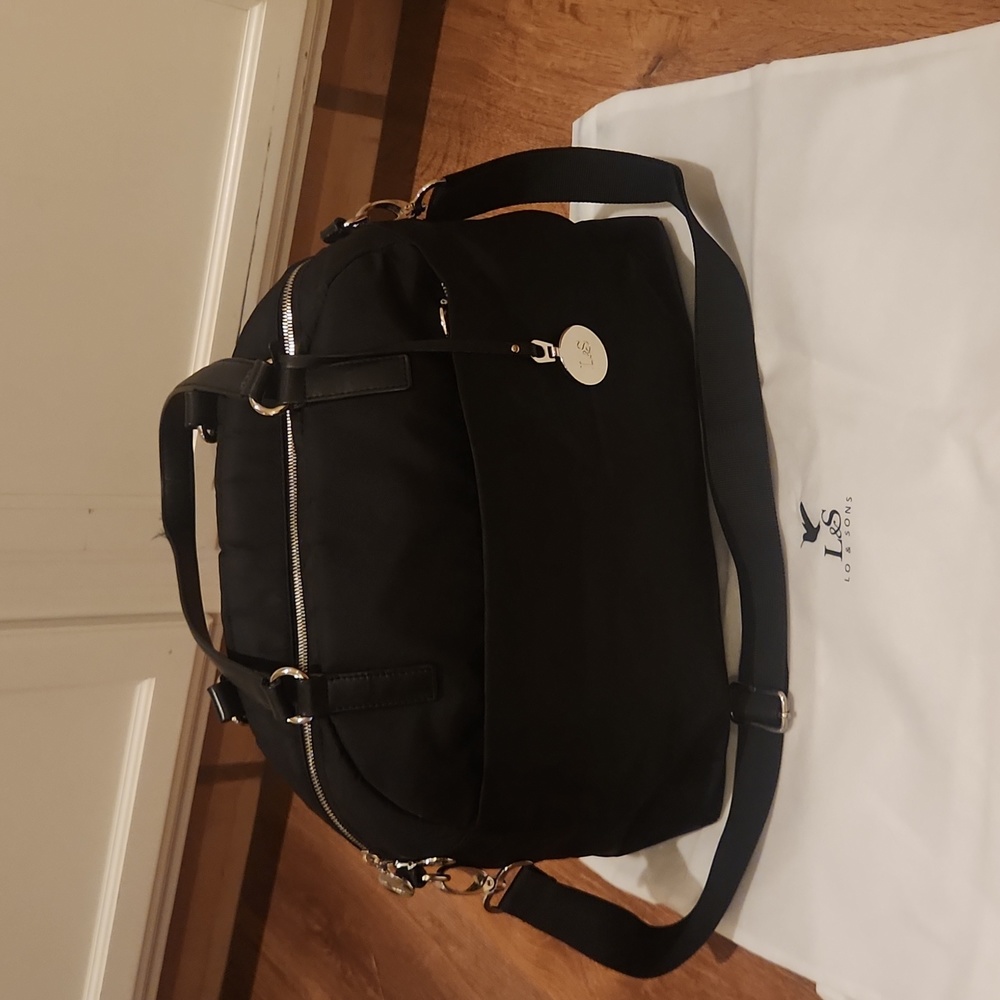 Lo & Sons OG Laptop Bag - Black with Silver Hardware and Purple Logo Lining